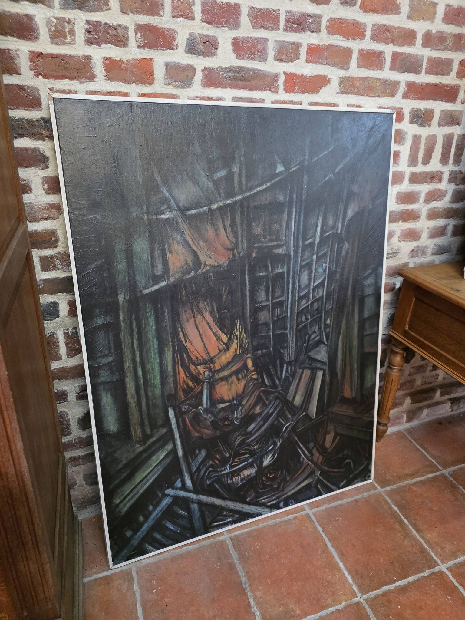 Pair of oil on canvas paintings of a boat interior from the 50s/70s