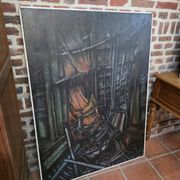 Pair of oil on canvas paintings of a boat interior from the 50s/70s