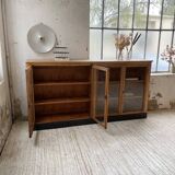 Enfilade de métier en chêne avec portes vitrées