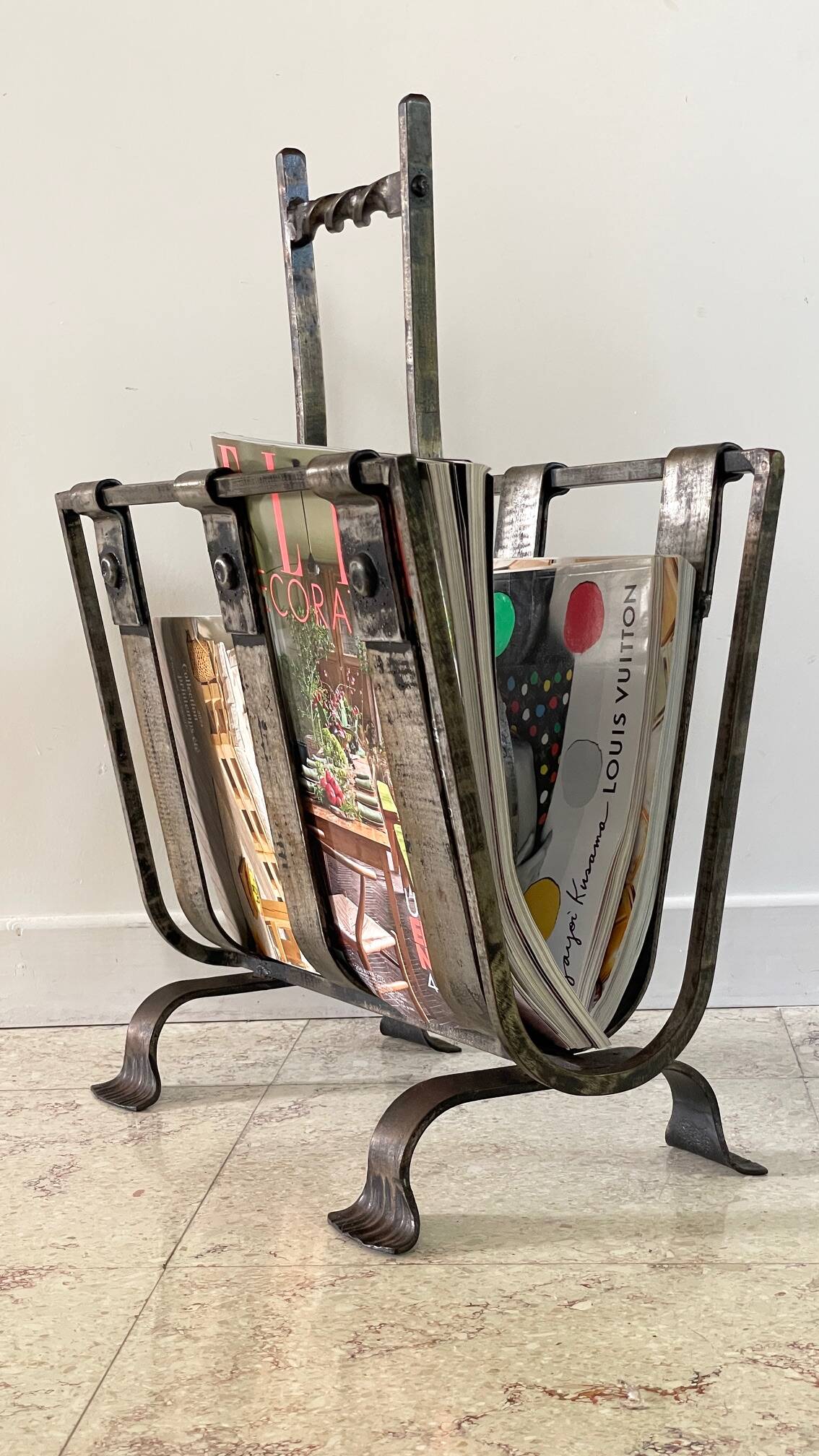 Vintage Brutalist Steel Magazine Rack