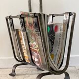 Vintage Brutalist Steel Magazine Rack
