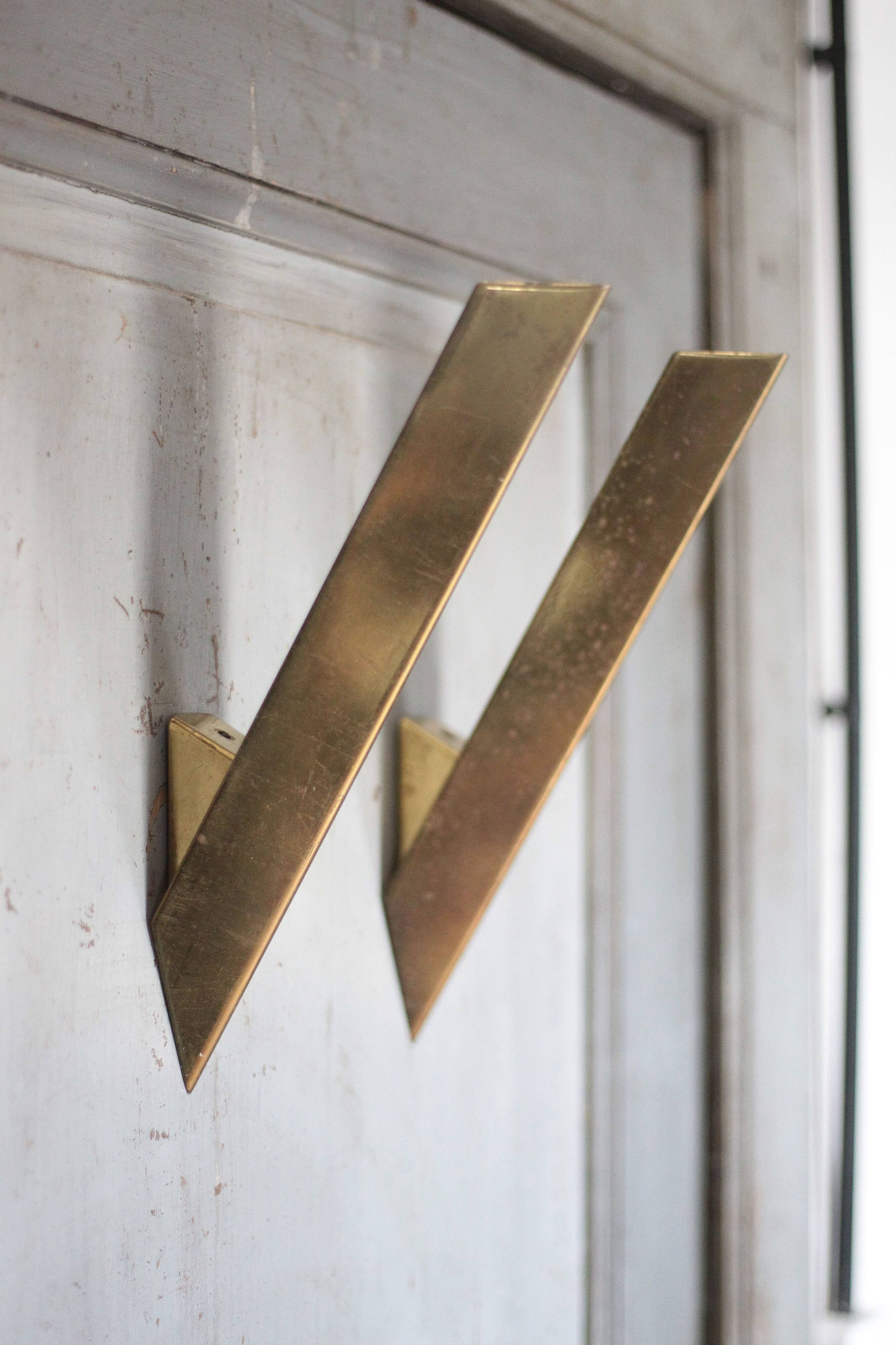 Vintage J.T. Kalmar wall sconces, brass wall lights, modernist.