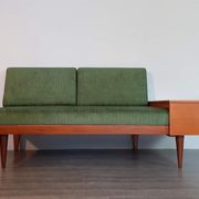 Norwegian daybed sofa in teak and blue fabric, renovated, vintage scandinavian 1960s