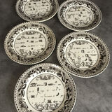 Lot of 5 plates in earthenware of choisy-le-roi, p&h, decoration of rébus, xixth