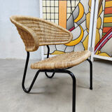 Fauteuil en rotin design hollandais du milieu du siècle Dirk van Sliedregt Gebr. Jonkers