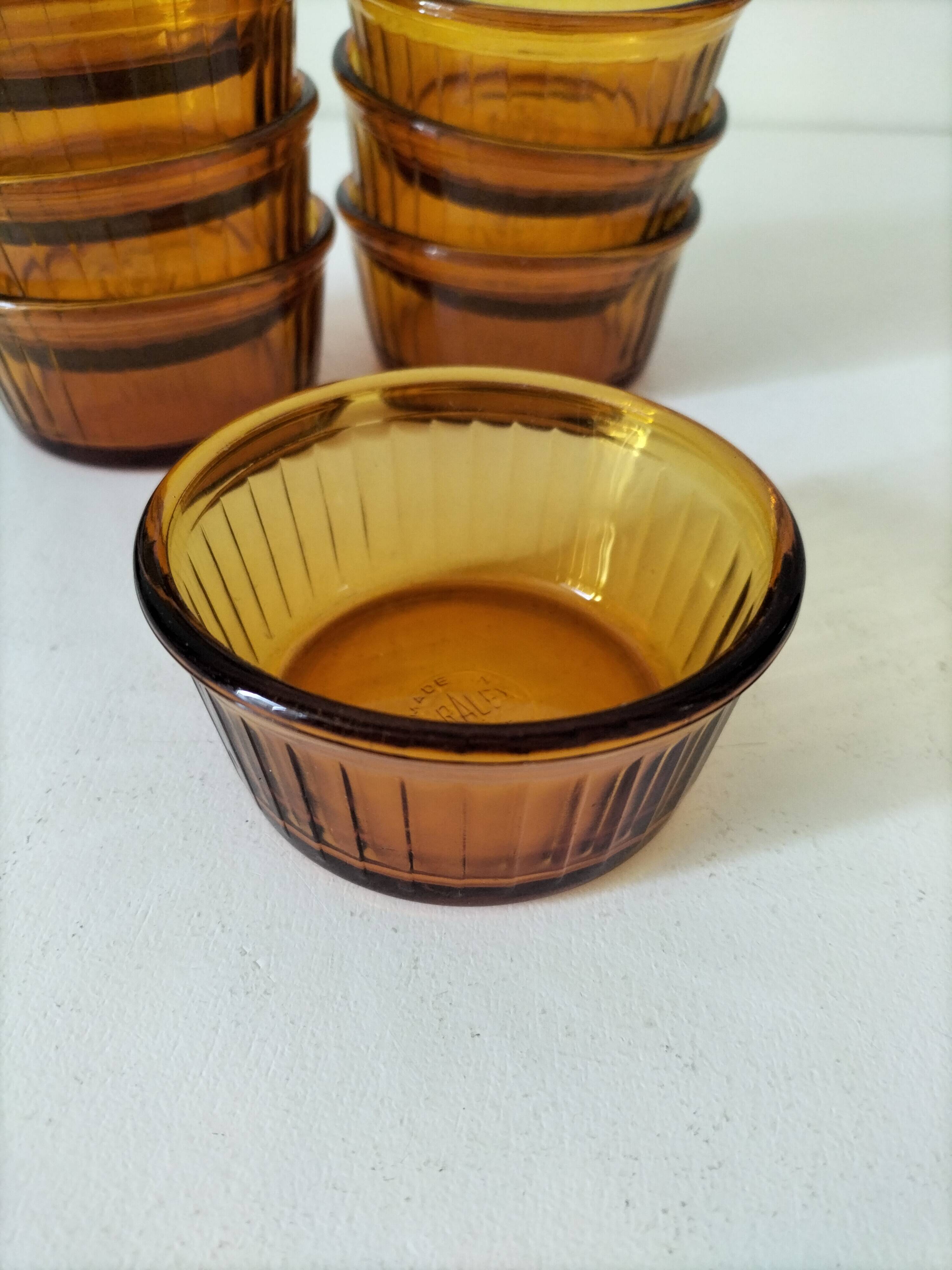 Set of 8 Duralex amber-colored ramekins