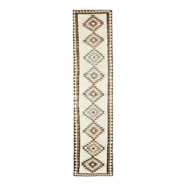1970s Vintage Turkish Hand-Knotted Wool Cotton Red Runner Rug 83x363