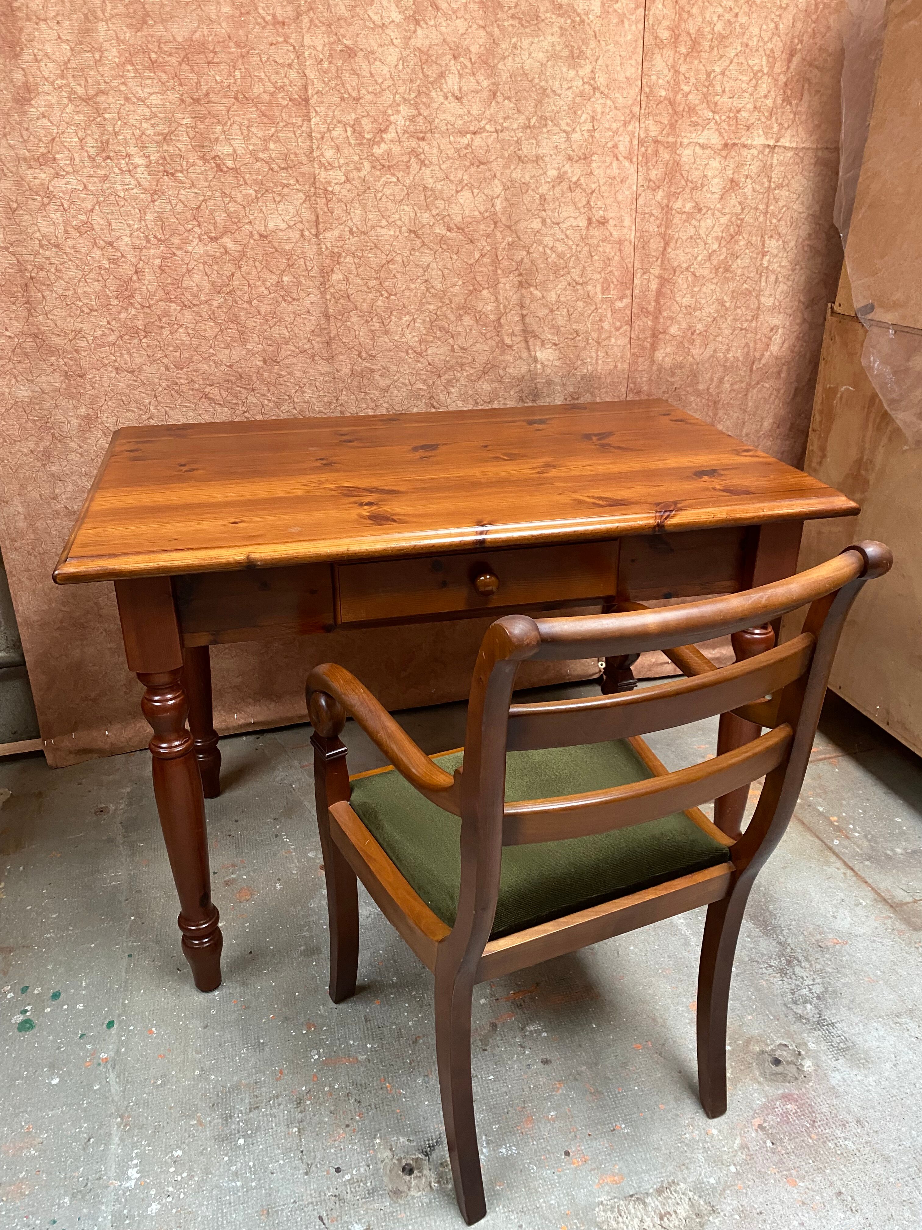 Wood and green velvet office chair