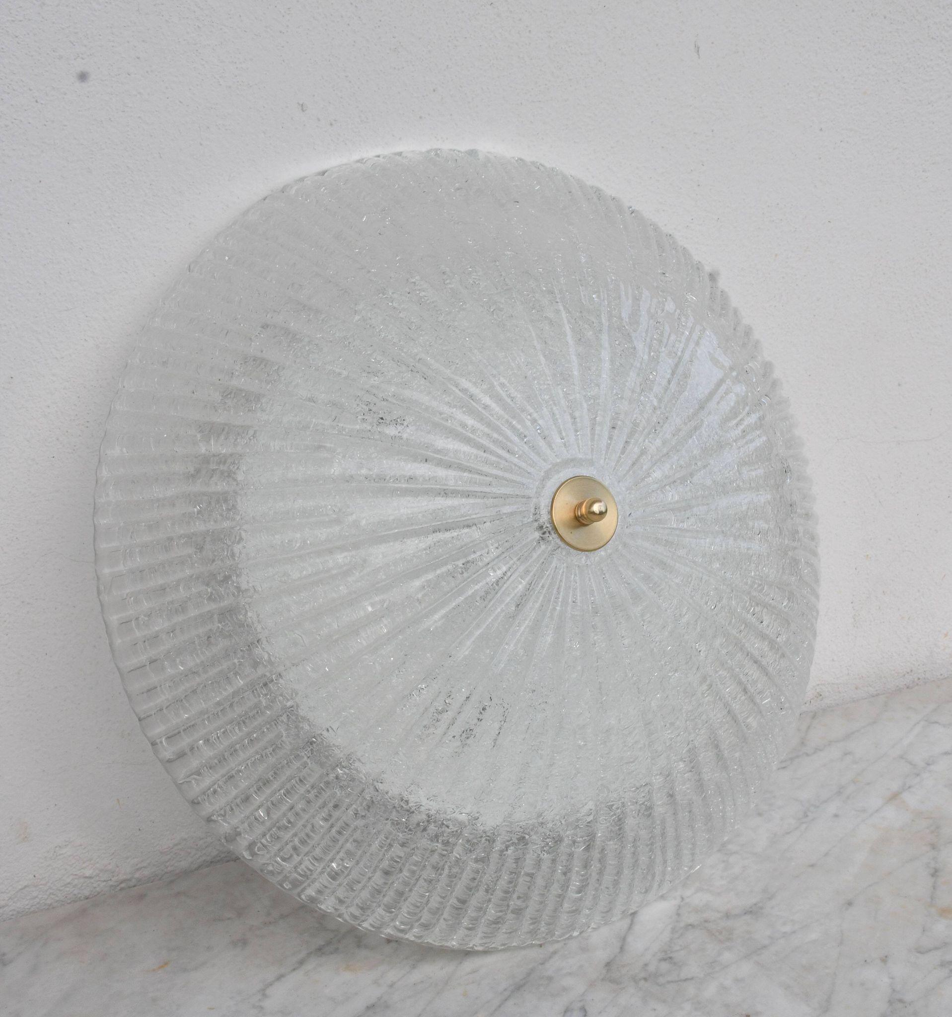Vintage Italian Transparent Murano Glass Flush Mount Light