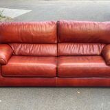 3-seater burgundy leather sofa convertible into a 2-seater bed 1940
