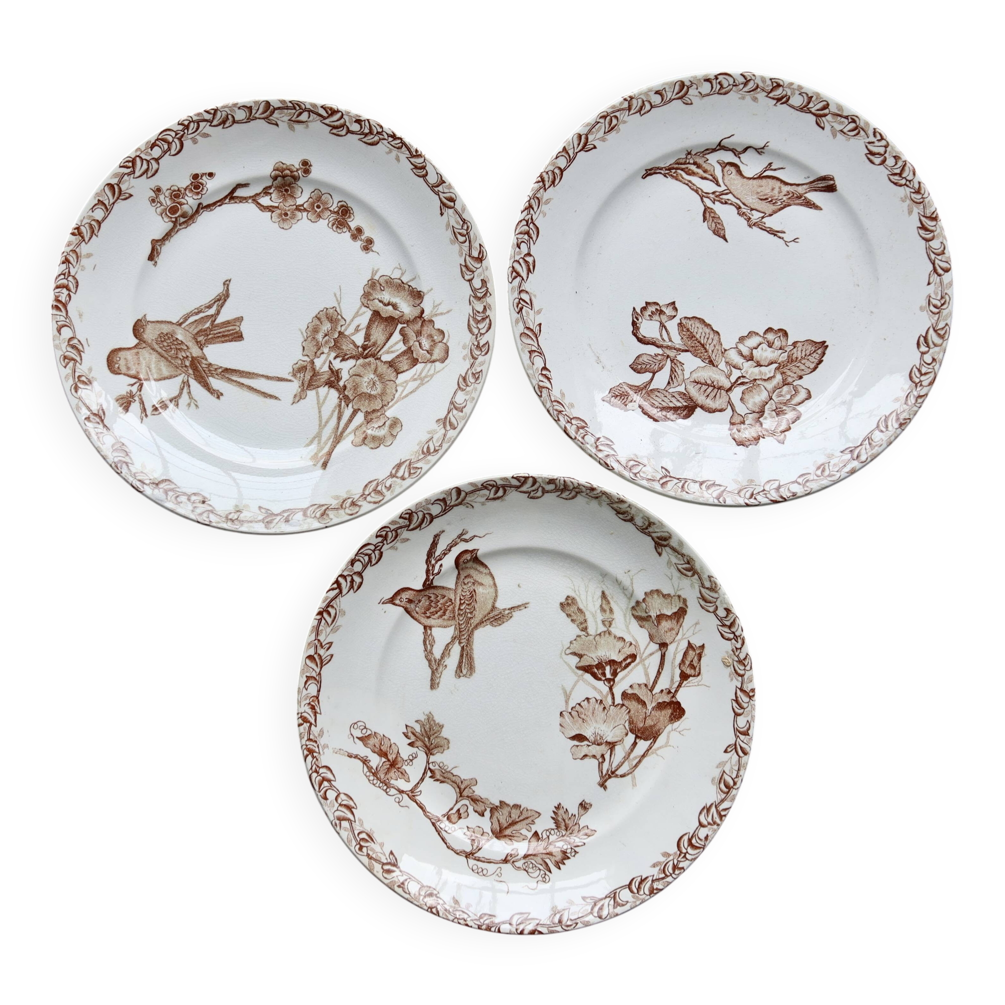 Onnaing ironstone dessert plate "Fleurs Jetées" brown
