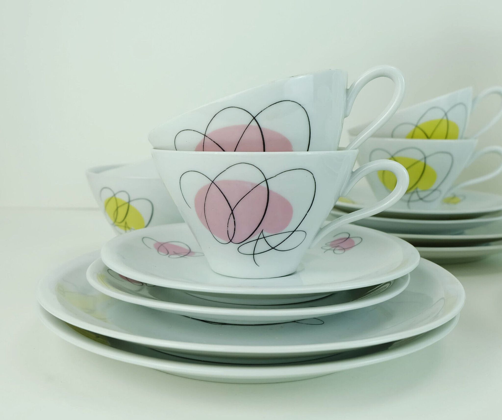 Mid century coffee crockery schirnding bavaria abstract decor in pastel colors 1950s