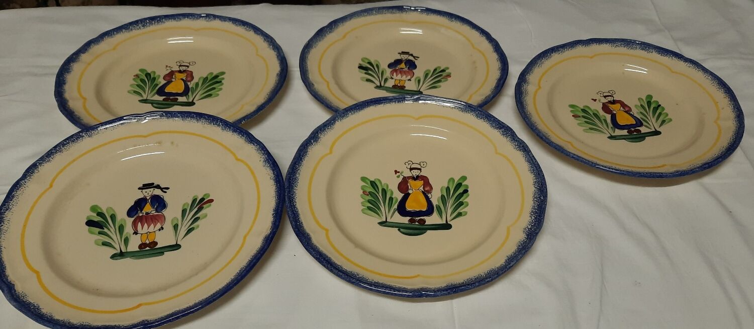 Old faience plate of pornic brittany breton woman and man décor