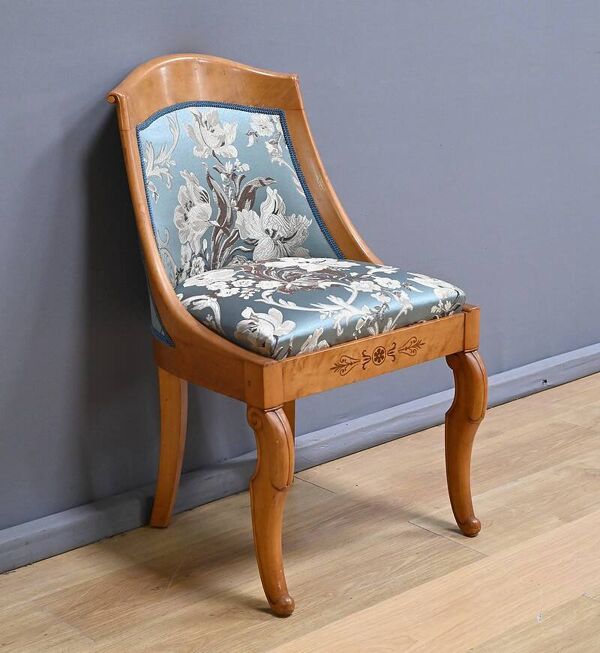 Chaise Gondole en Merisier et Érable moucheté, style Charles X – Milieu XXe