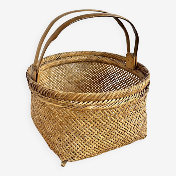 Panier ancien osier anses bambou