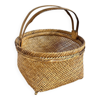 Panier ancien osier anses bambou