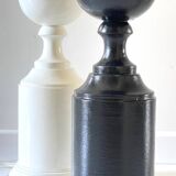 2 large black and white turned wood vintage lamp bases.