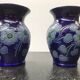 Pair of old Betschdorf vases in vintage Alsace blue enamelled stoneware