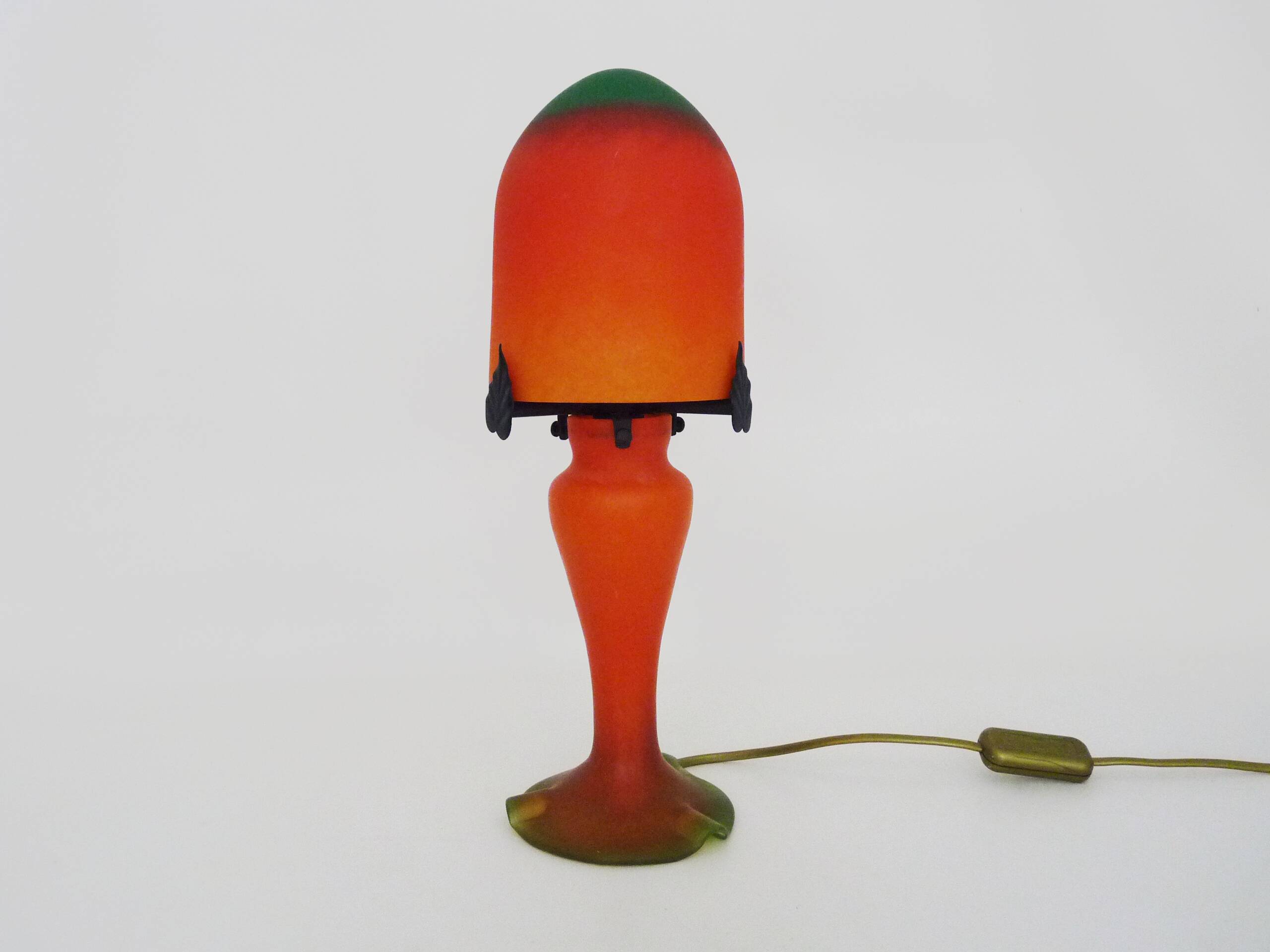 Lampe champignon en pâte de verre marmoréen orange vert. Artistar