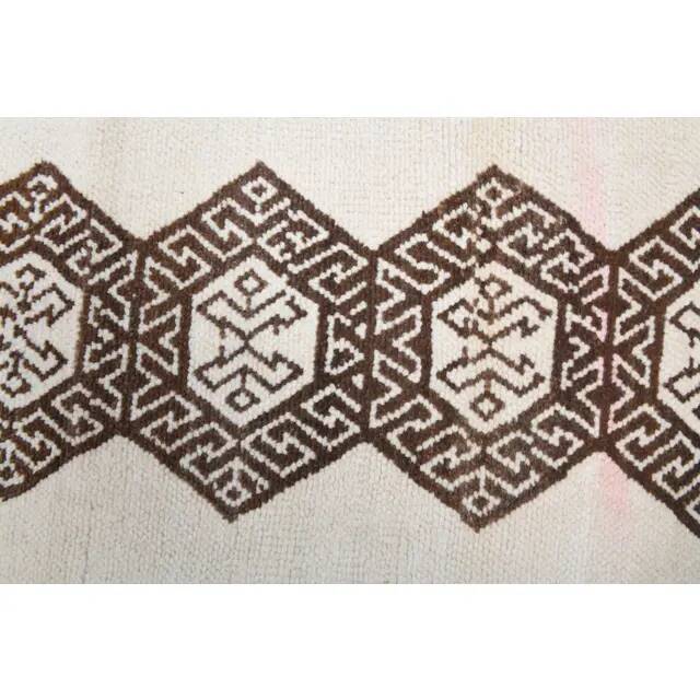 Vintage Turkish Hand-Knotted Wool Cotton White Runner Rug 78x354