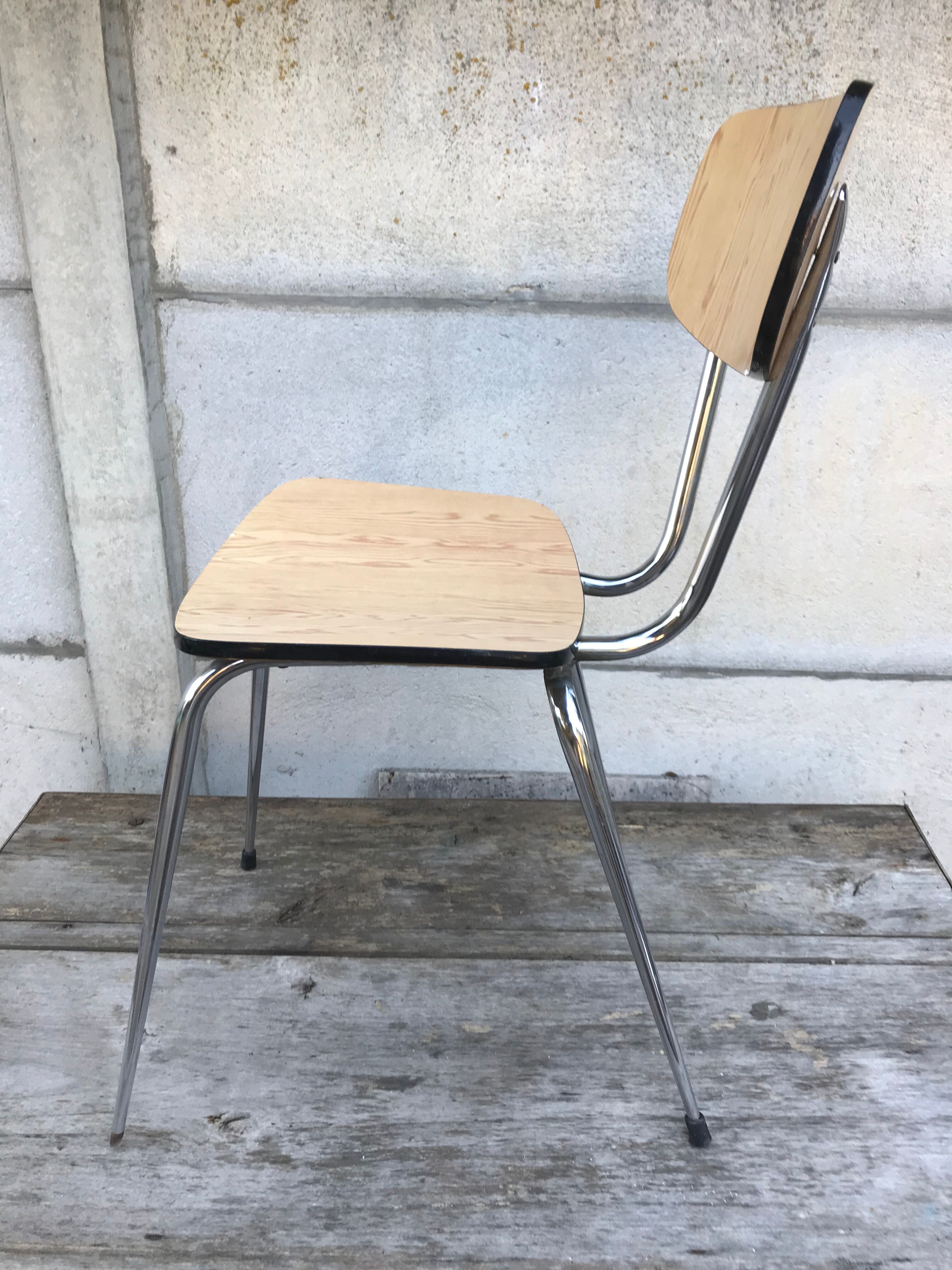 Former formica beige kitchen chair - feet compas metal chromé vintage