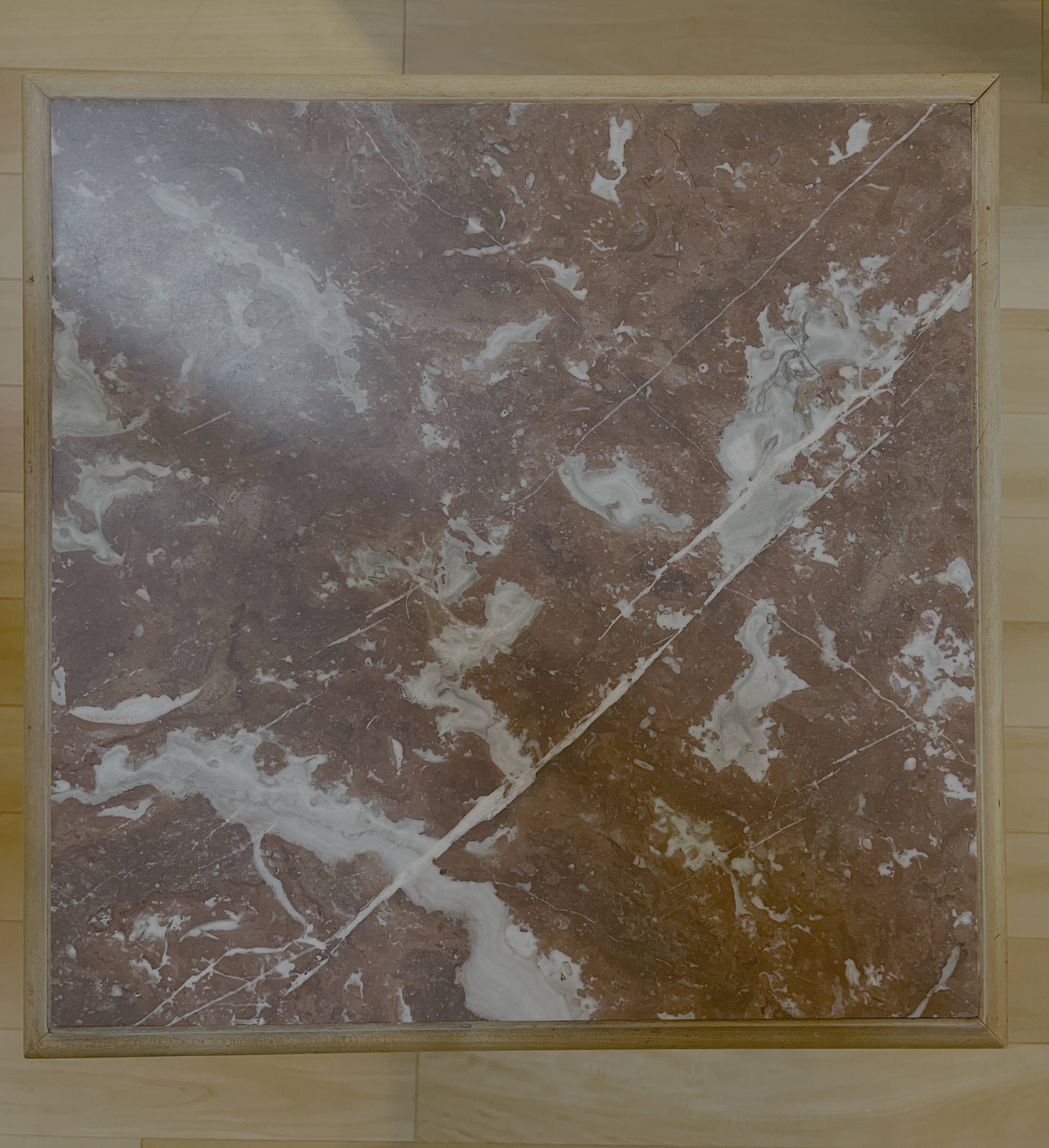 Late 19th century bedside table in painted maple burl, marble top