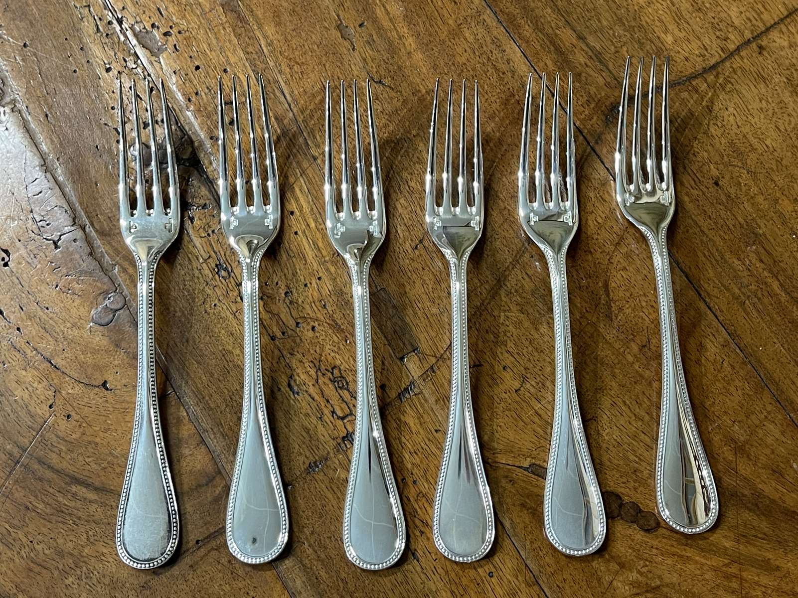 Series of 6 Christofle dessert forks model silver metal pearl