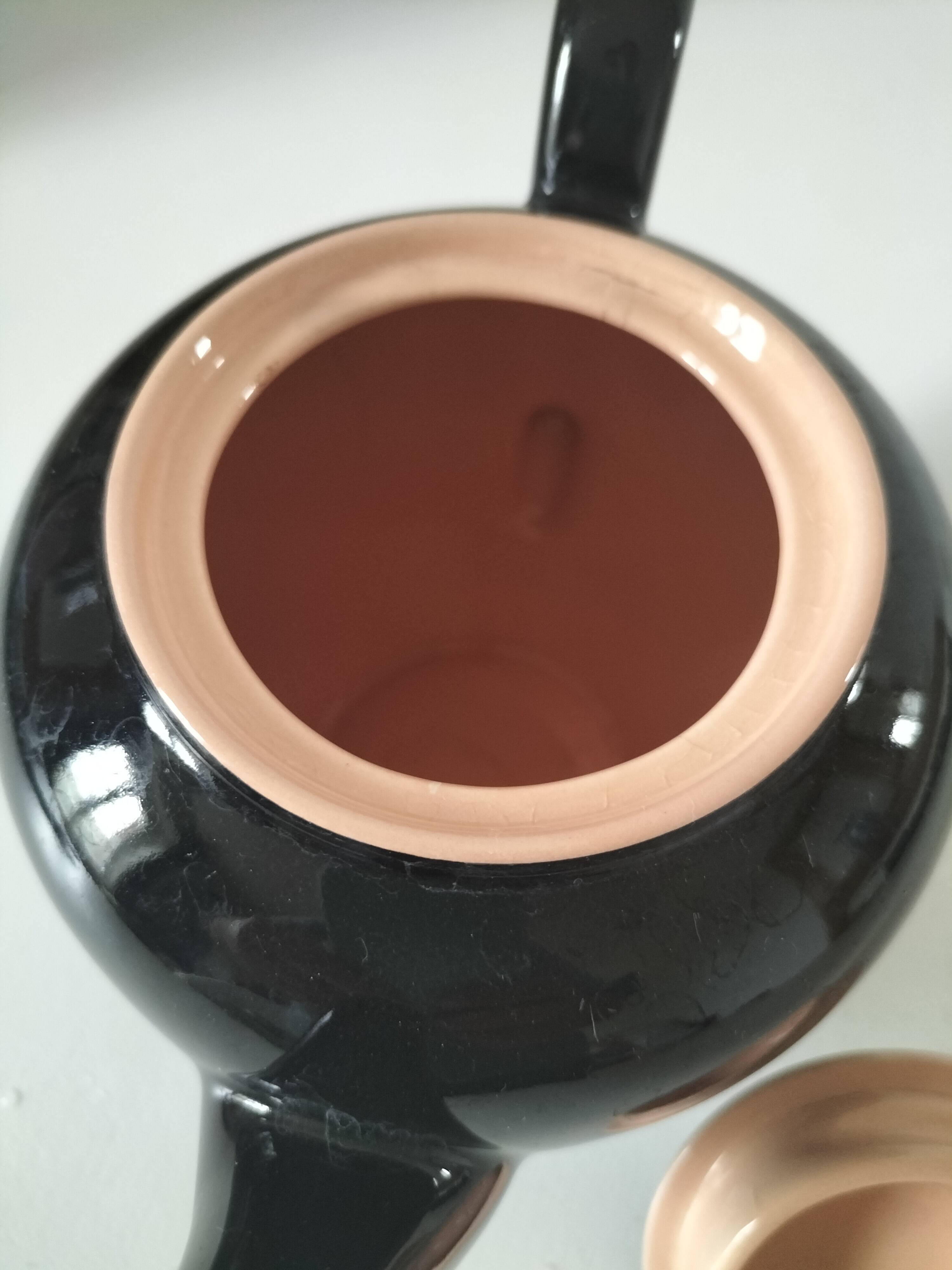 Vintage Biarritz Villeroy & Boch Mettlach teapot, black & salmon
