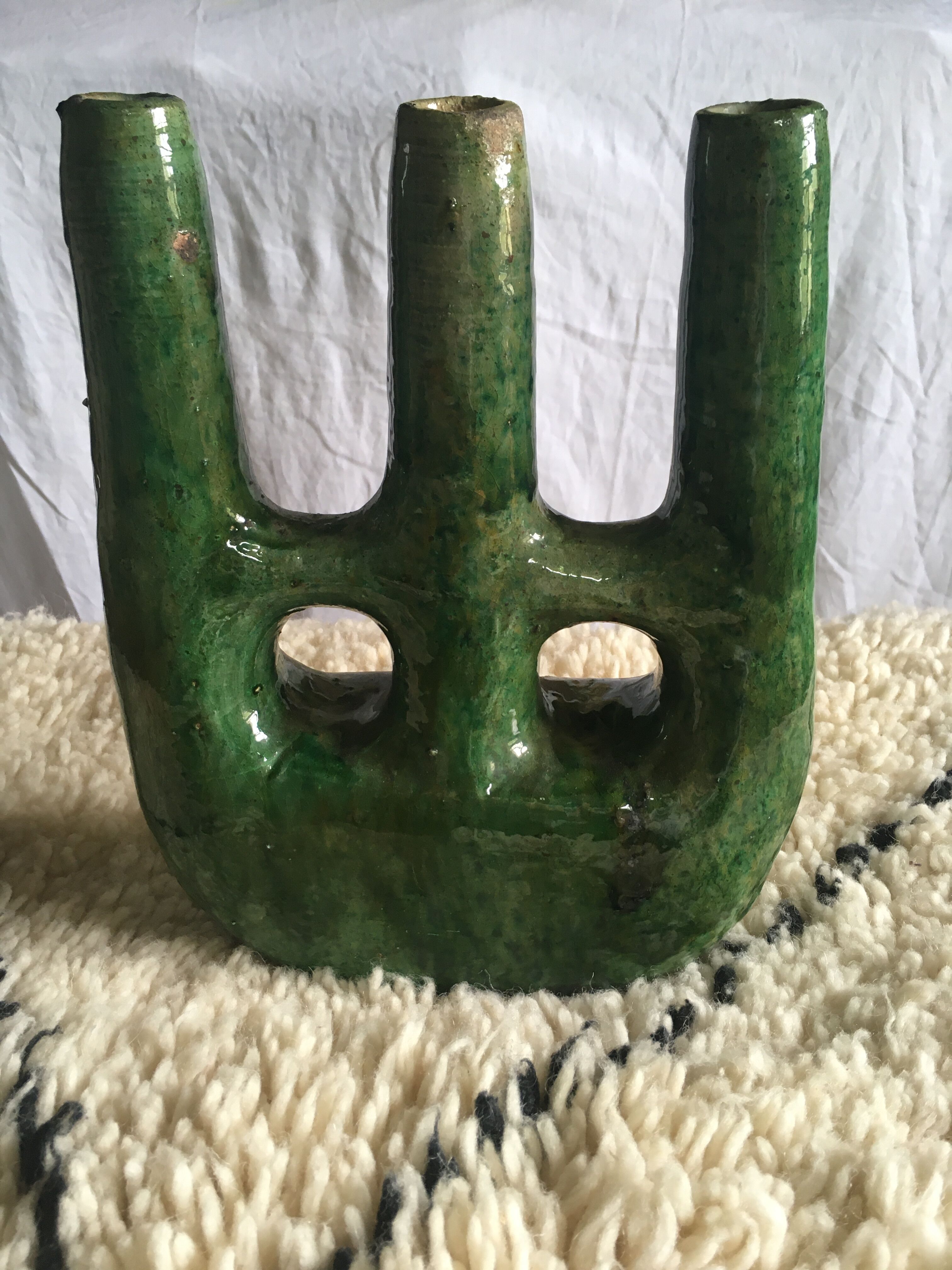 Enamelled terracotta candle holder