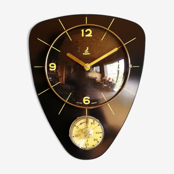 Horloge formica vintage pendule murale silencieuse minuteur "Jaz transistor noir jaune"