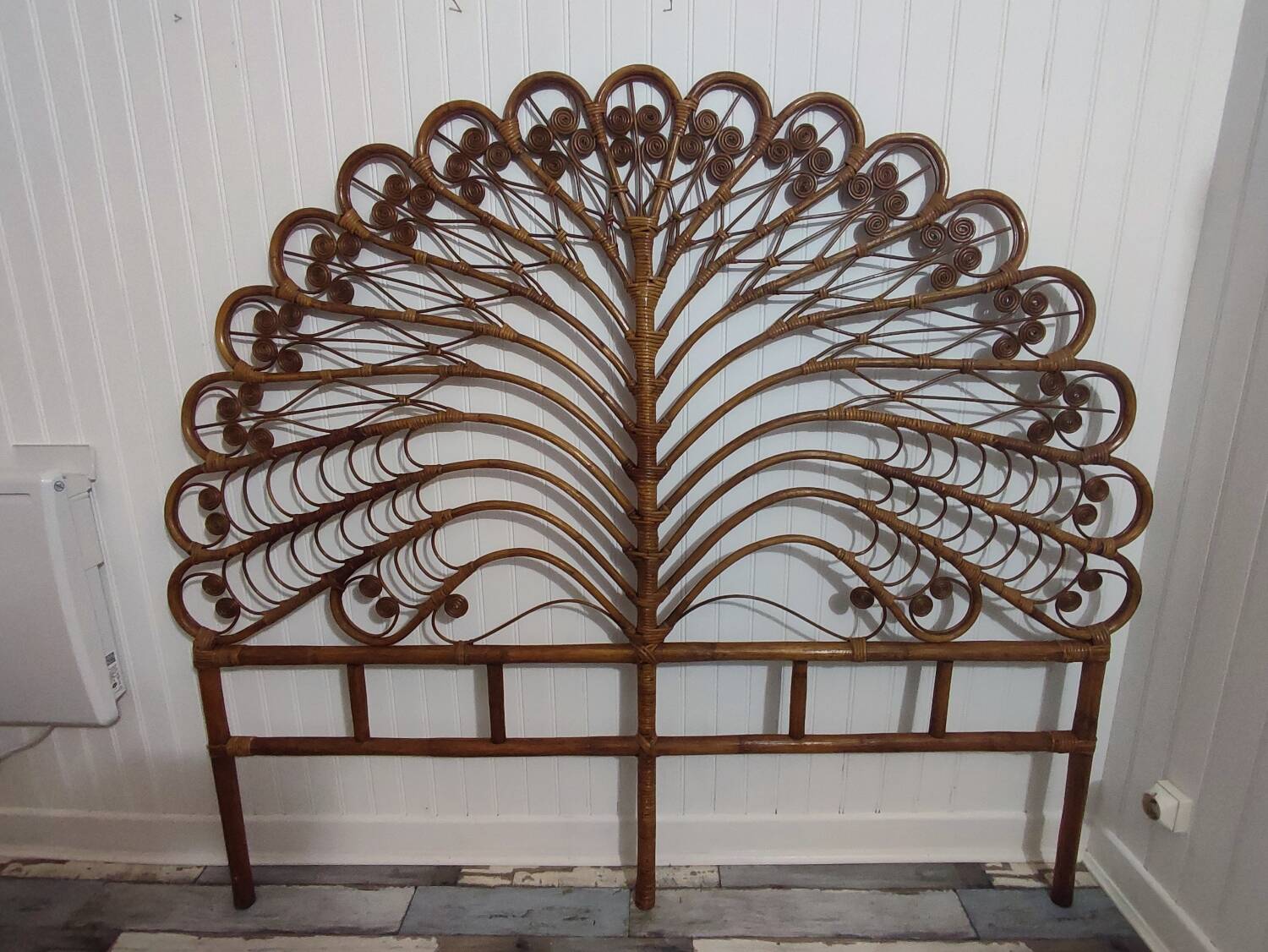 Vintage rattan “Peacock” headboard
