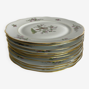 Dix Assiettes Plates en Porcelaine de Sologne, Lamotte - Motif Floral Élégant