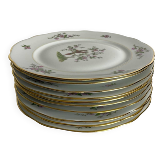 Ten Dinner Plates in Sologne Porcelain, Lamotte - Elegant Floral Pattern