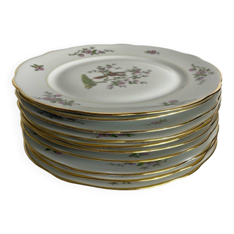 Dix Assiettes Plates en Porcelaine de Sologne, Lamotte - Motif Floral Élégant