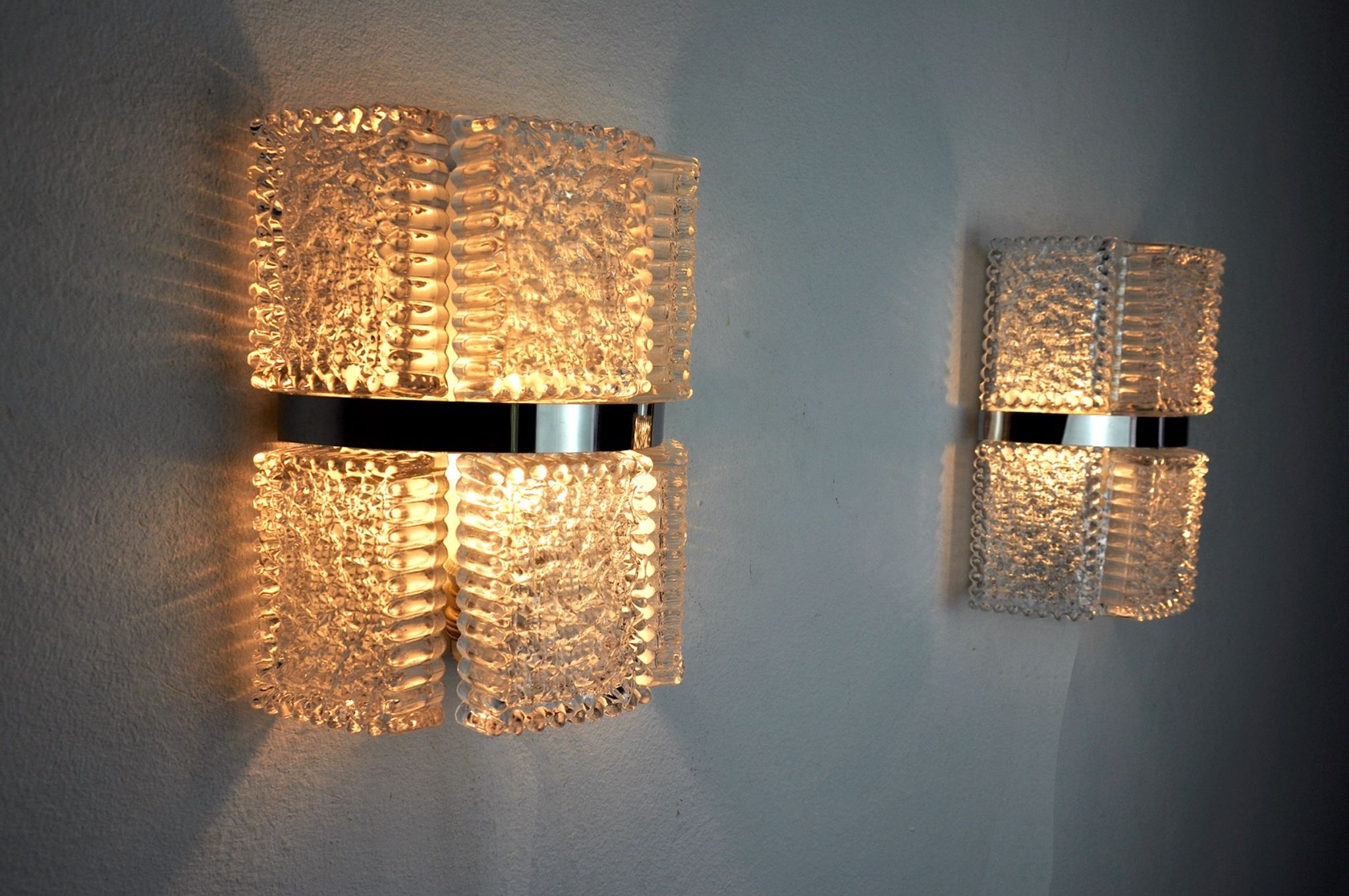 Pair of wall lamps by Kaiser Leuchten, frosted glass, Germany, 1960