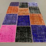 Distressed vintage turkish patchwork rug 150x100 cm wool medium