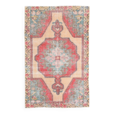 4x7 Orange Red Geometric Oriental Vintage Rug, 134x218Cm