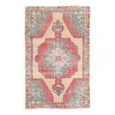 Tapis oriental vintage géométrique orange rouge 4x7, 134x218 cm