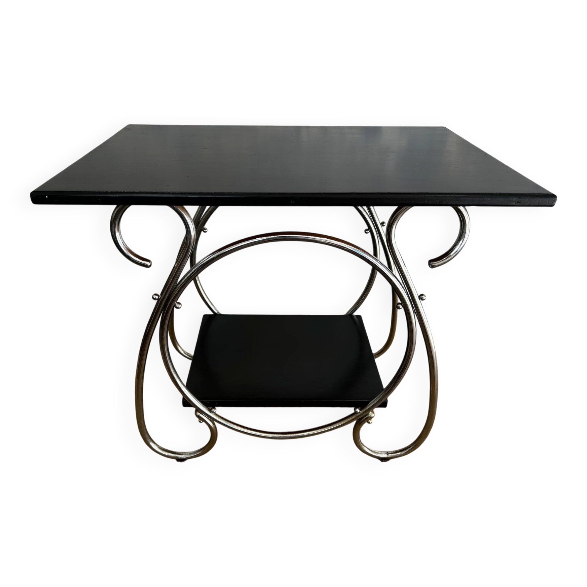 Chrome tubular 2-tiered side table, Art Deco / Bauhaus, Belgium, 1930s