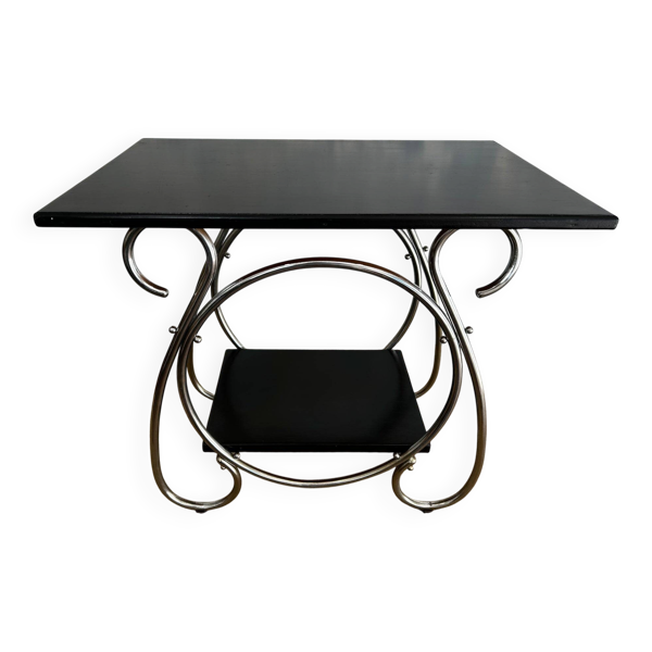 Table d'appoint tubulaire en chrome à 2 niveaux, Art Déco / Bauhaus, Belgique, années 1930