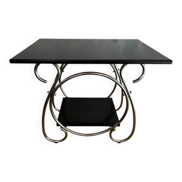 Table d'appoint tubulaire en chrome à 2 niveaux, Art Déco / Bauhaus, Belgique, années 1930