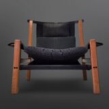 Constructivist design lounge chair wood, metal and canvas, Netherlands 1960