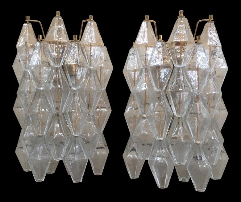 Transparent “poliedri” murano glass wall sconce