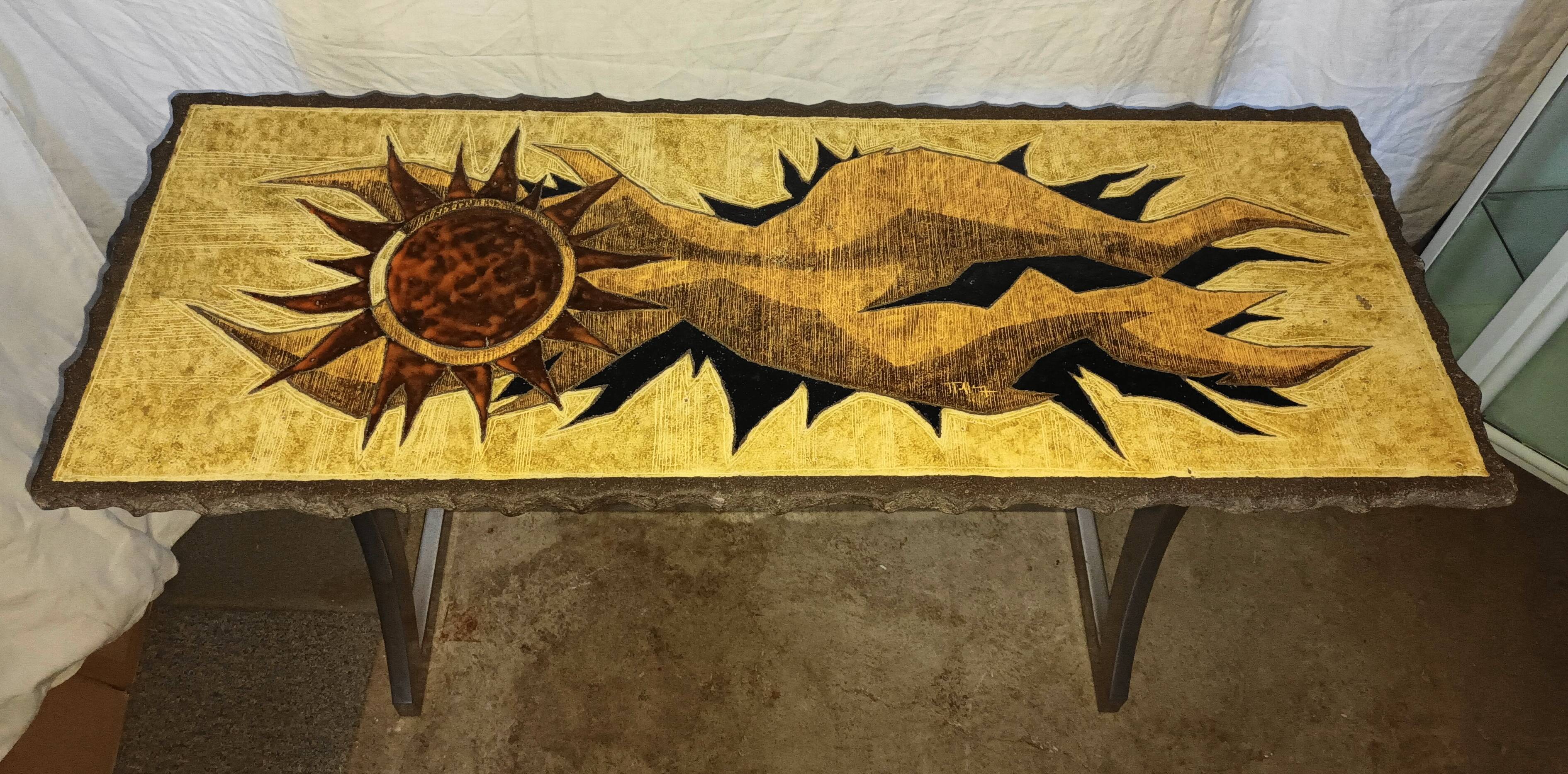 Vintage lava stone console signed Jean Jaffeux