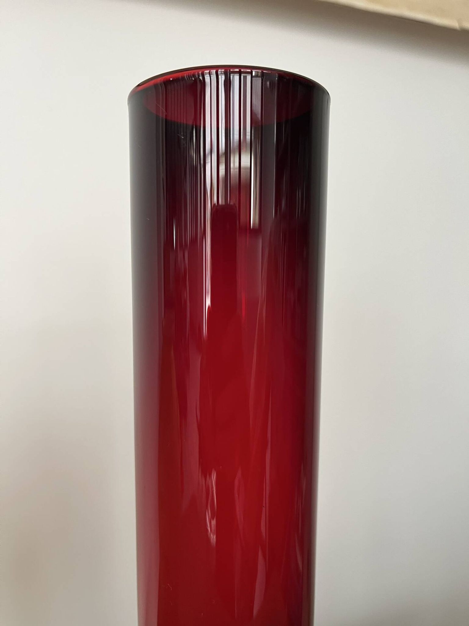 Large contemporary ruby red glass vase