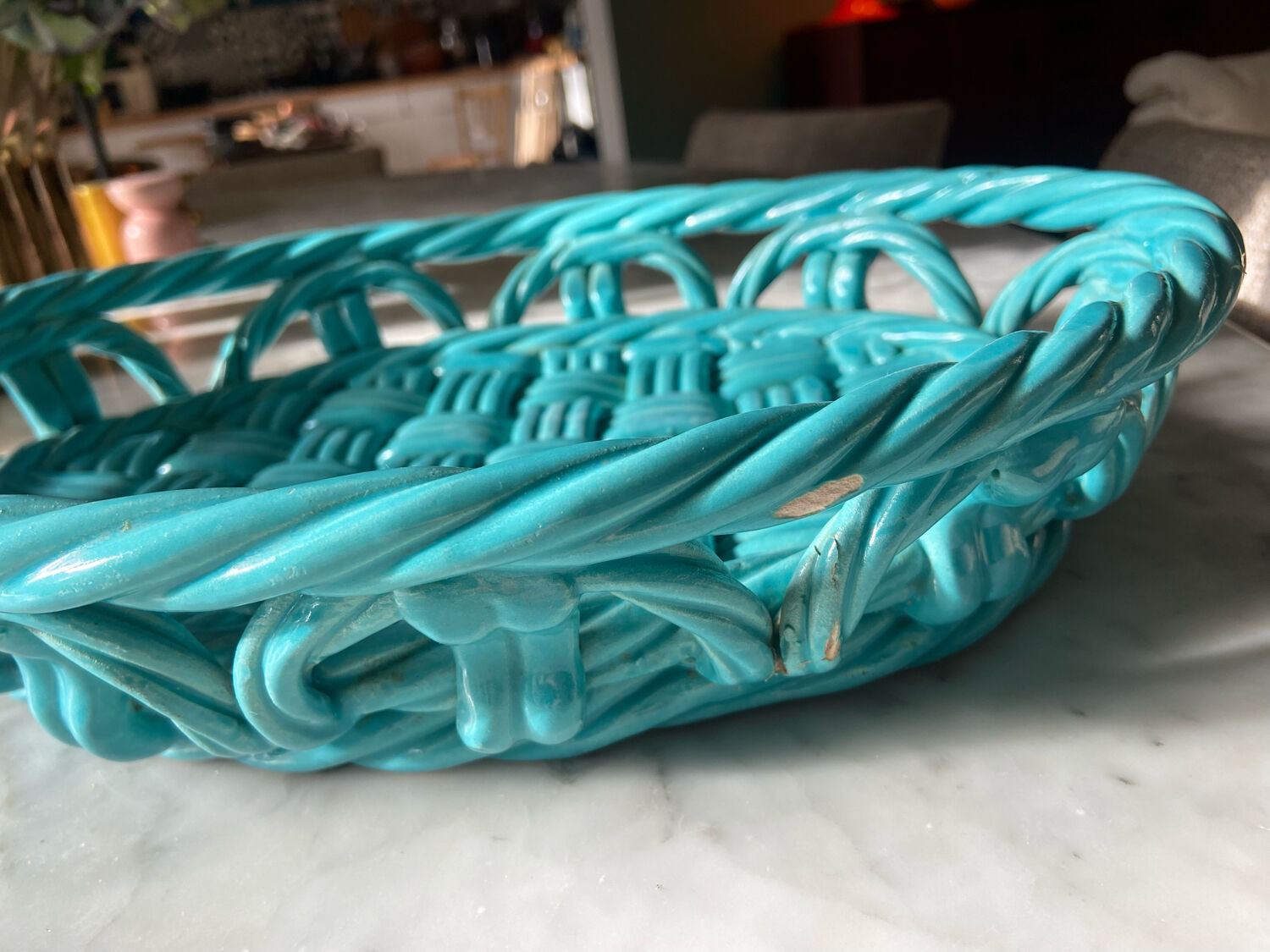 Vintage Vallauris woven ceramic dish