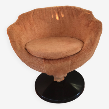 Fauteuil boule  en tissu orange, années 1970