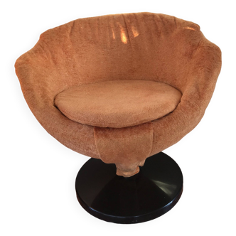 Fauteuil boule  en tissu orange, années 1970