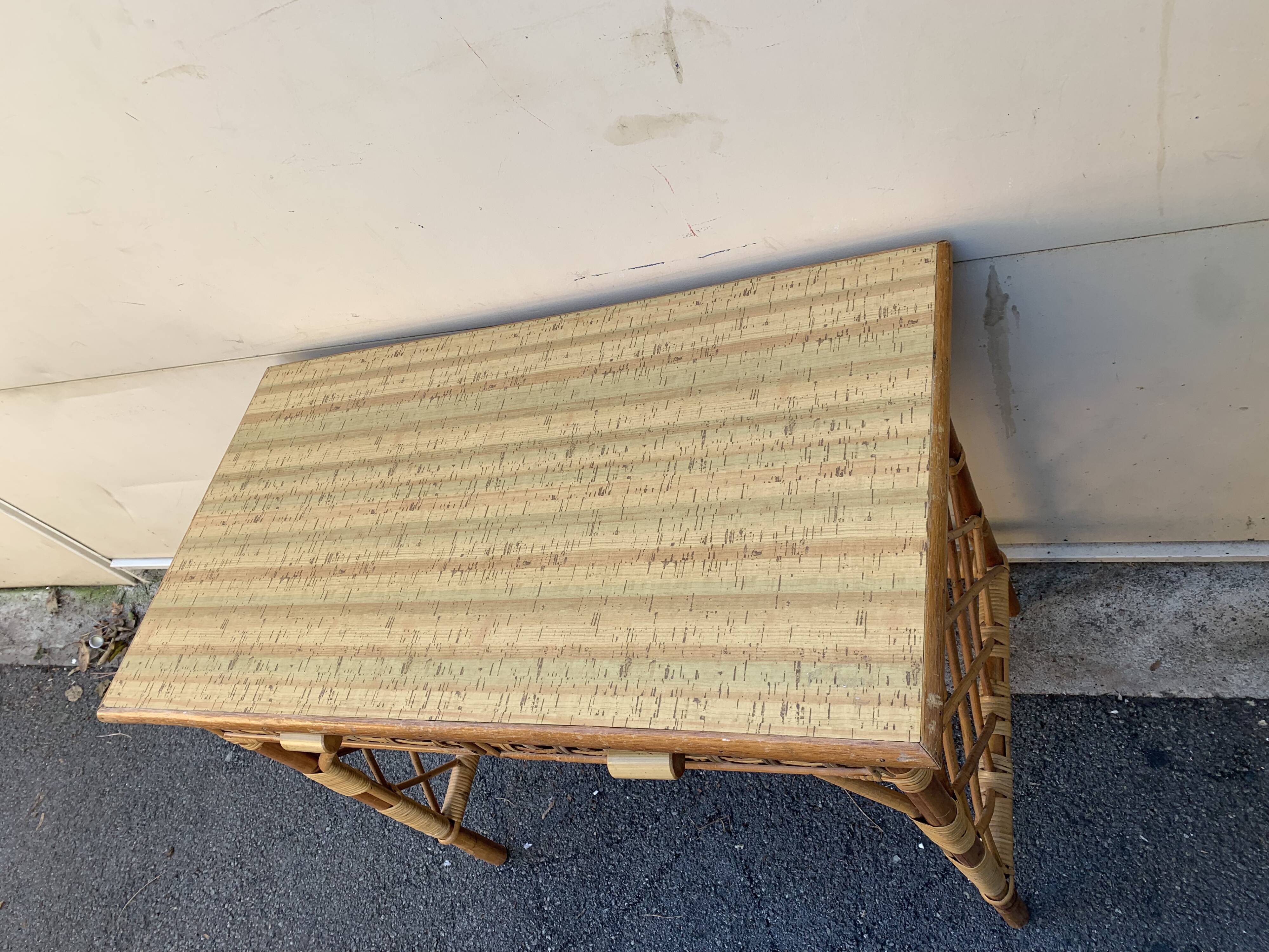 2-drawer rattan desk from the 1970