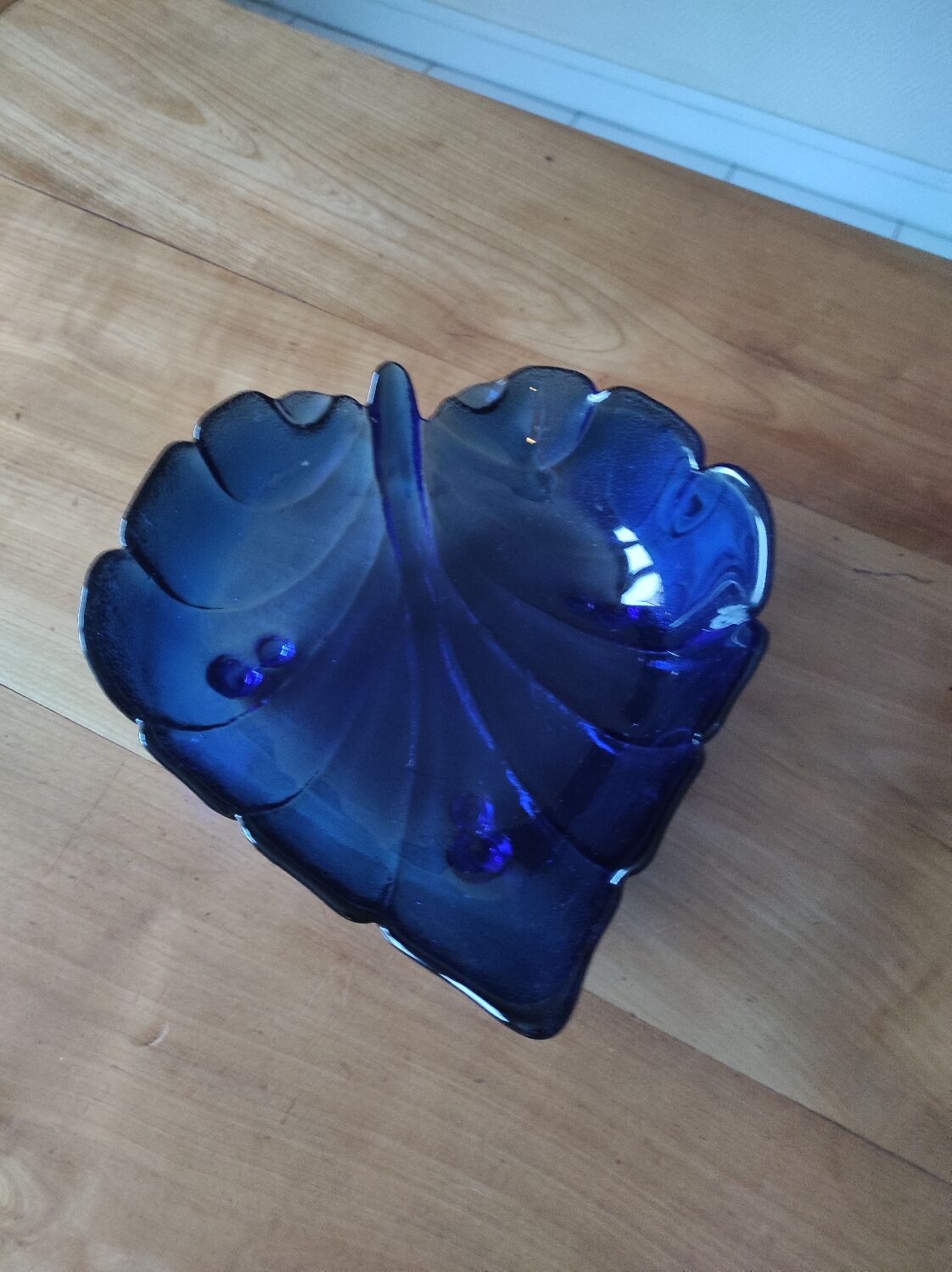 Blue glass fruit bowl